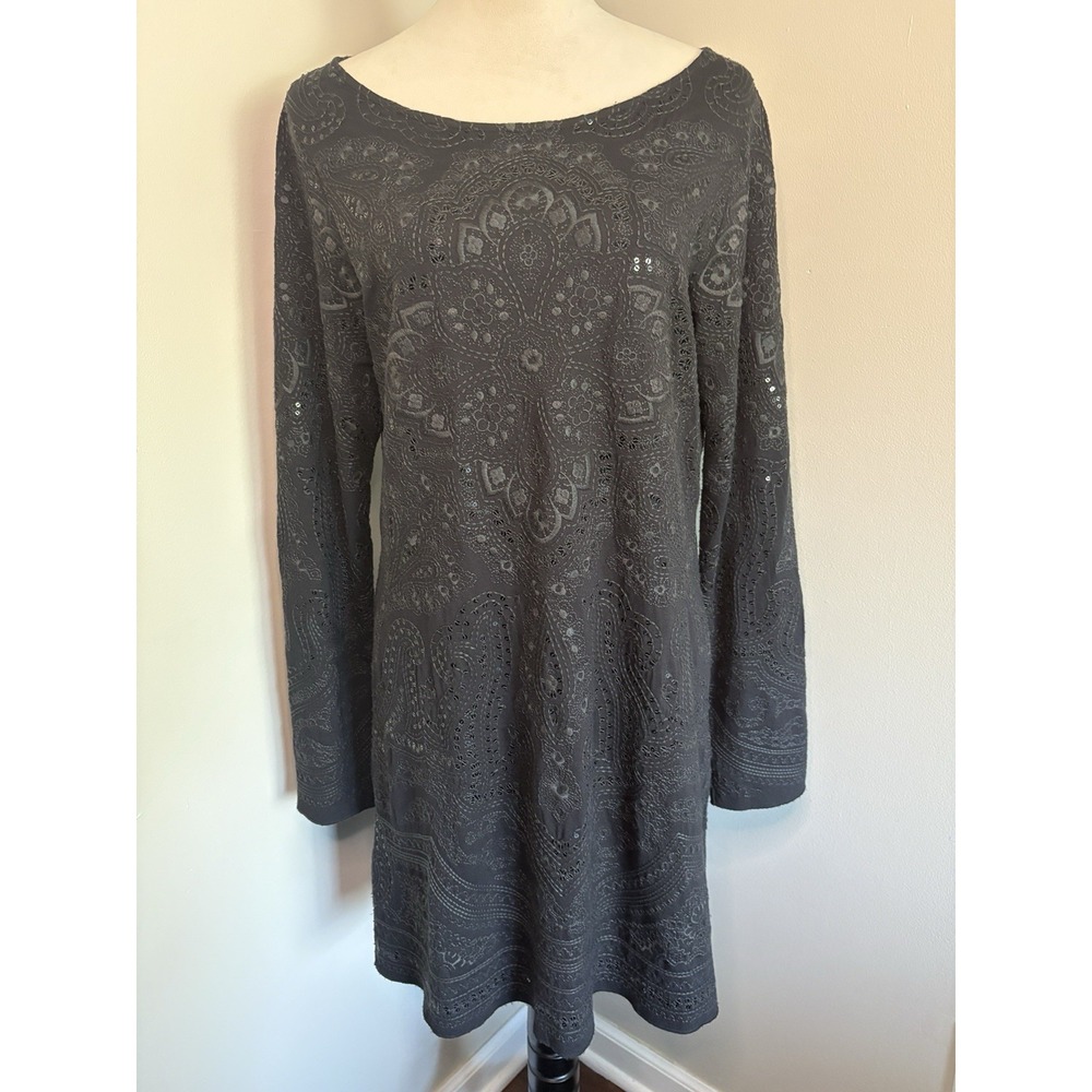 Calypso St Barth Savvy Sequin Embroidered Dress Tunic L Charcoal Gray Black Knit - Picture 2 of 8